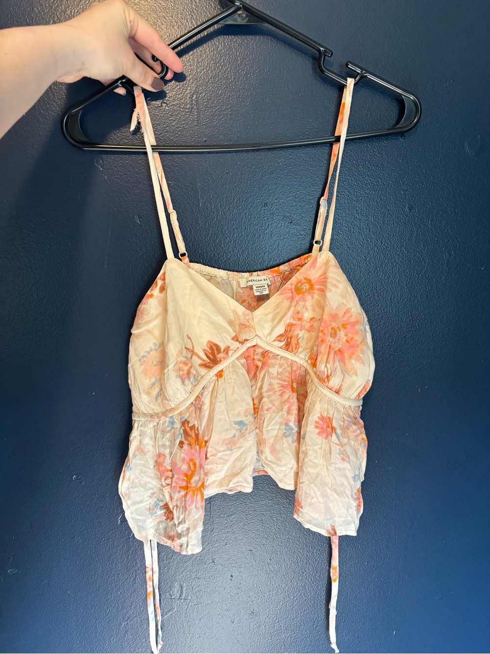 American Eagle Floral Cream and Peach Spaghetti Strap Tank Top